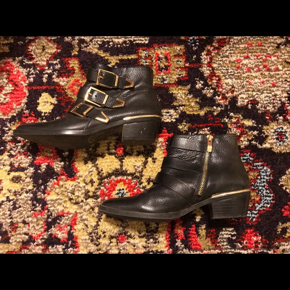 Vince Camuto Black Booties with gold buckles